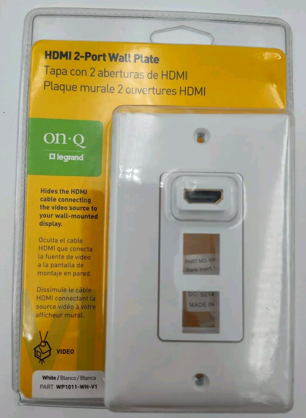 ✅💻🛜HDMI 2-Port Wall Plate On-Q Legrand 2-cables Internet WP1011-WH-V1👀SEE📏📸