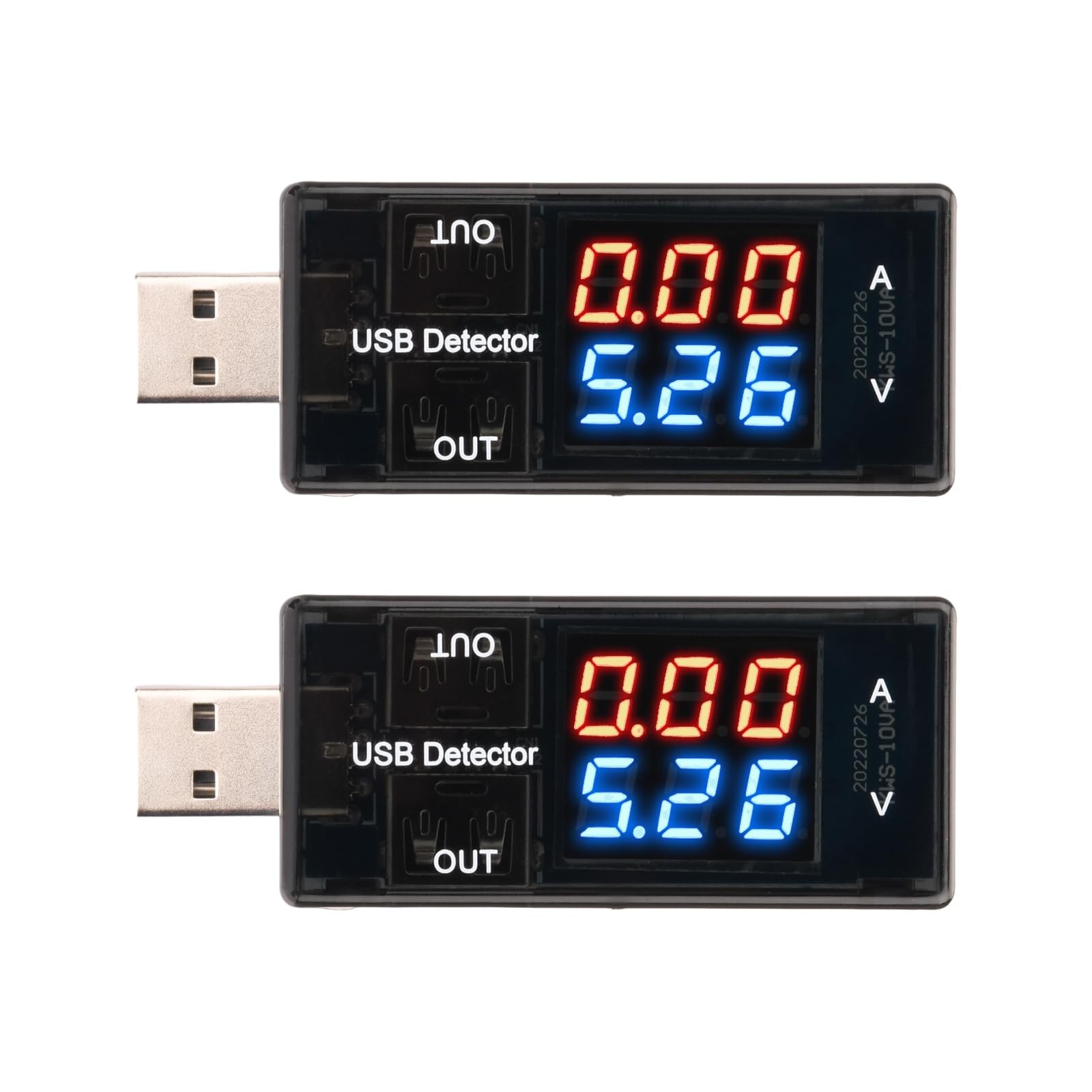 2Pcs USB Tester Power Meter, DC Digital Voltage & Current Meter Black