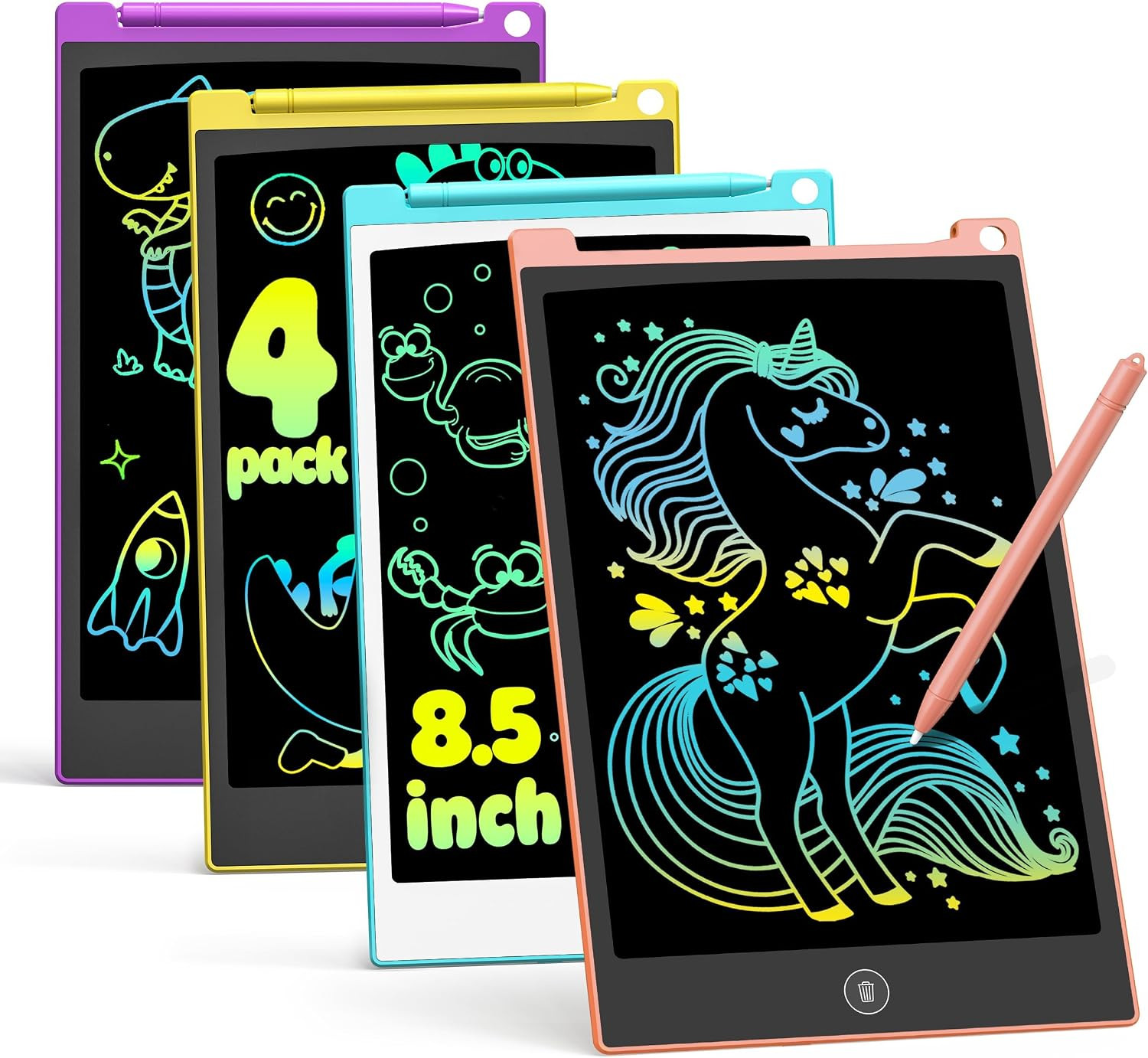 4 Pack LCD Writing Tablet, 8.5 Inch Colorful Drawing Board, Kids Travel Games Ac