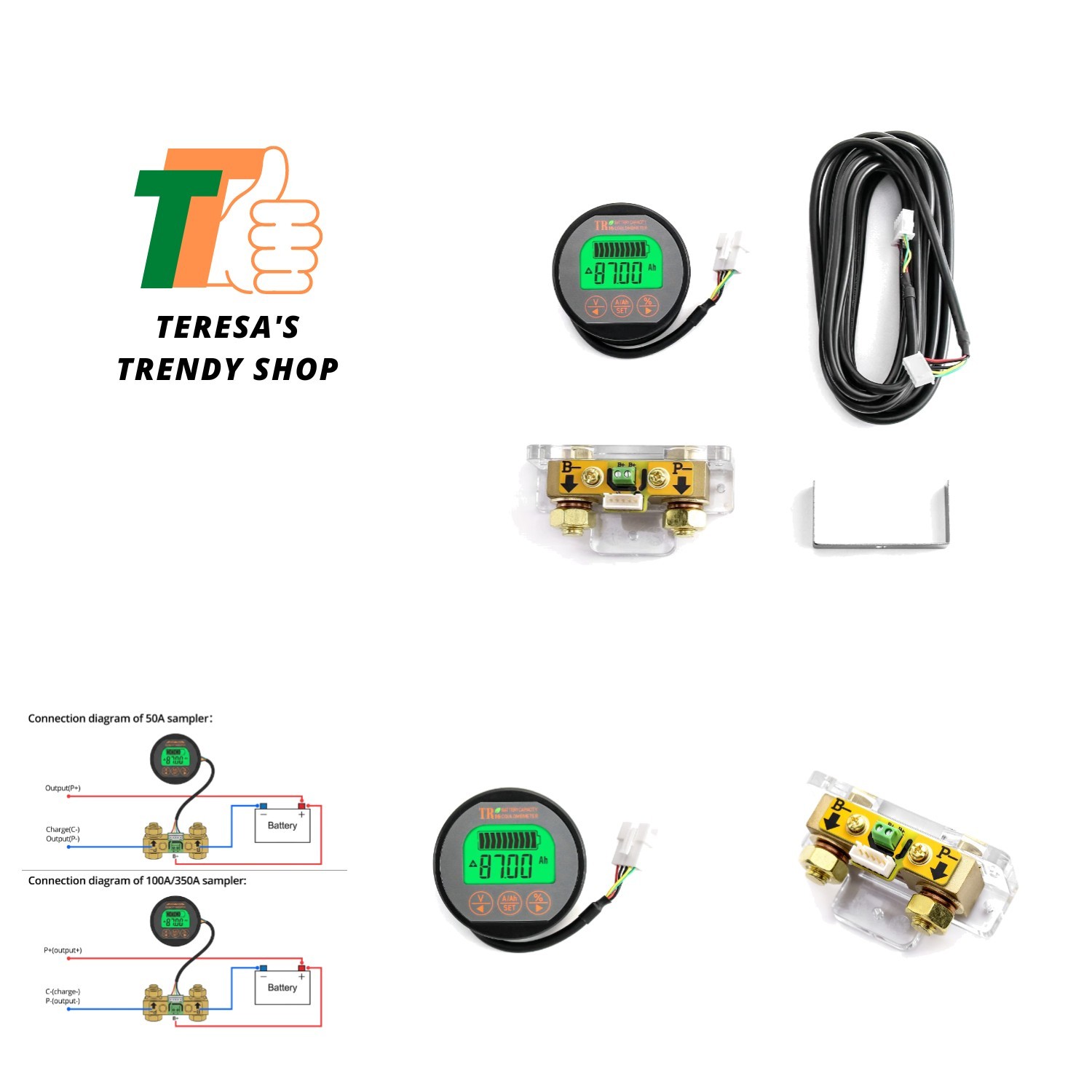 Comprehensive Battery Monitoring Solution: 8-80V Voltage & 500A Current Meter