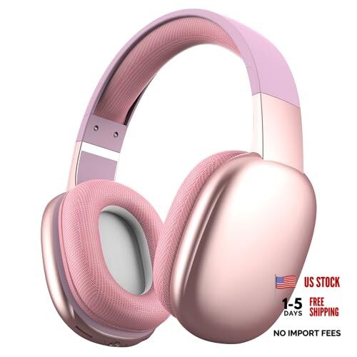 Wireless Over Ear Bluetooth Headphones with Microphone  one size fits all Pink