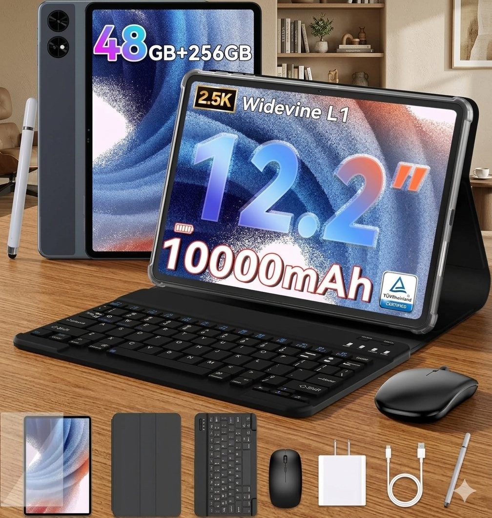2026 Upgraded 12.2 inch Tablet with Keyboard, mouse, pen, 2.5K QHD Display
