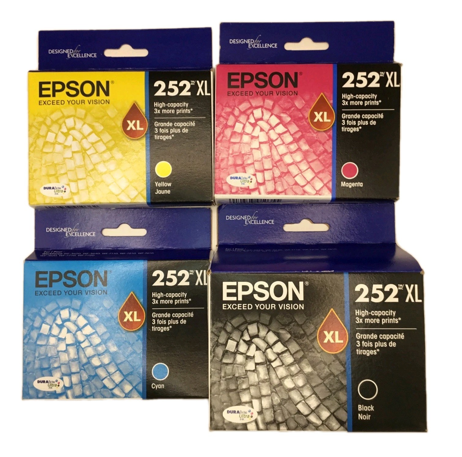 Epson 252XL Black/Cyan/Magenta/Yellow Tri-Color Ink Cartridge 4 Pack Exp 6/26
