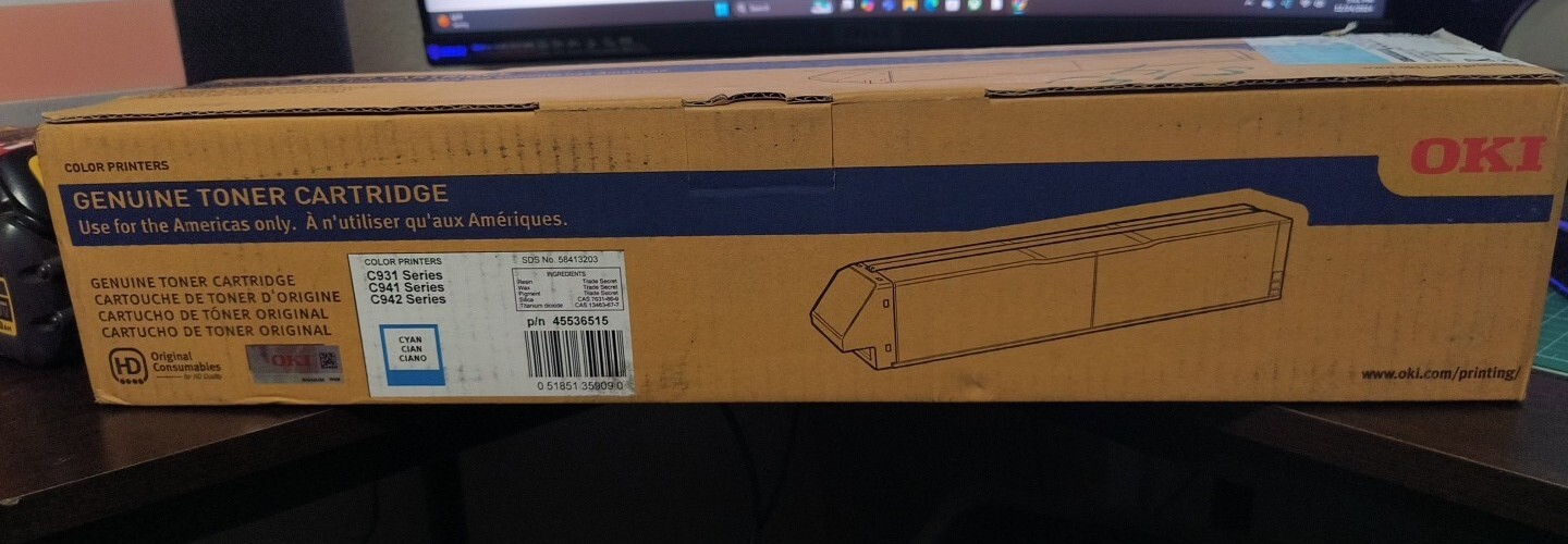Genuine OKI 45536515 Cyan High Capacity Toner Cartridge 38K C931 C941 C942
