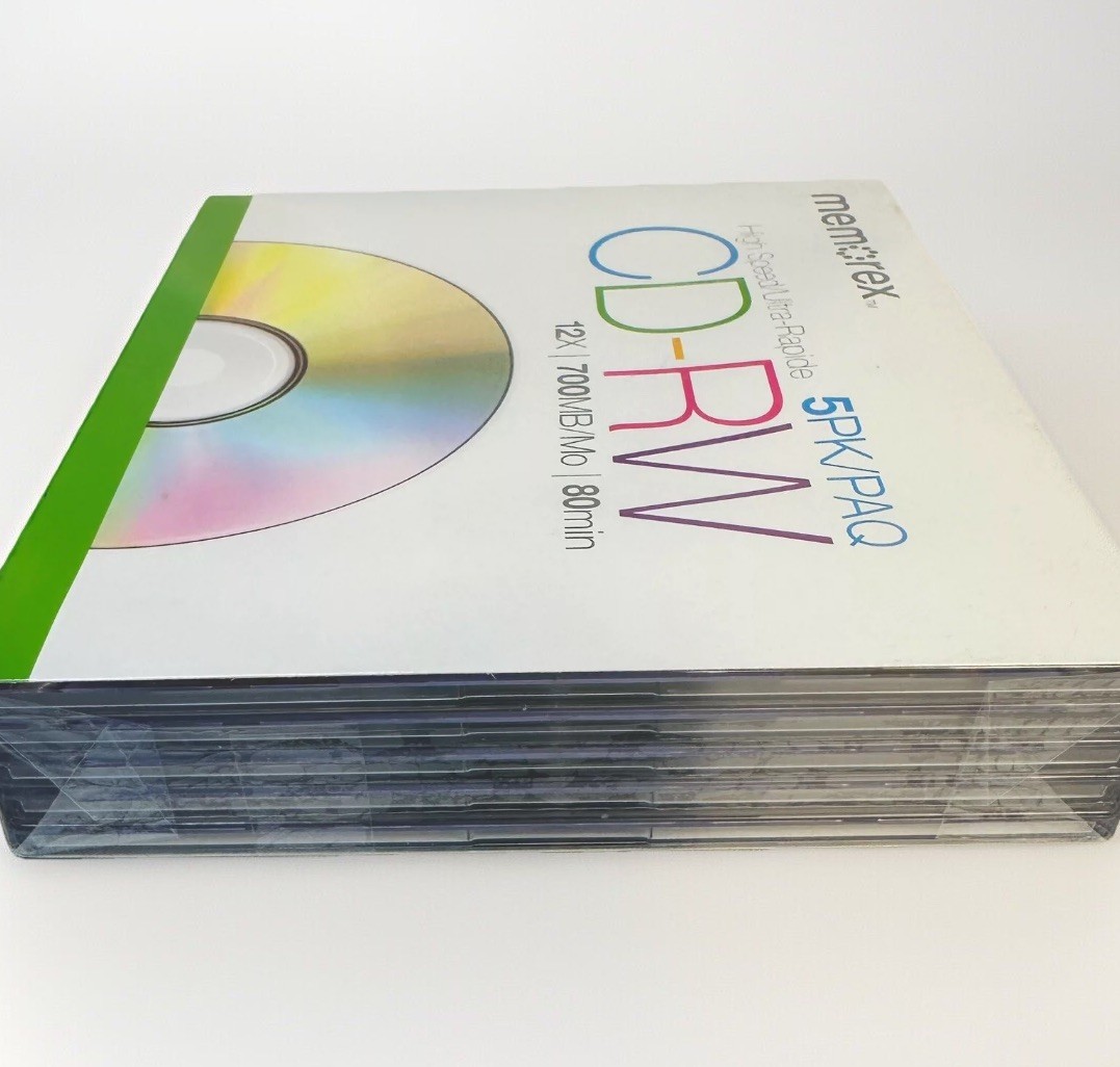 New Sealed Memorex 5 Pack Blank CD-RW 12x Recordable Rewritable Slimline Cases