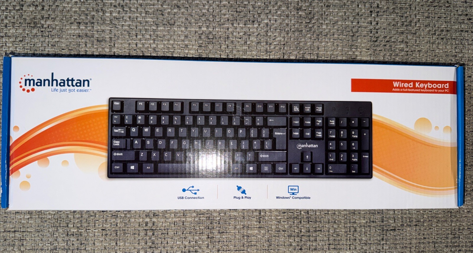 Manhattan Wired Computer Keyboard Black (179324) USB Connection,
