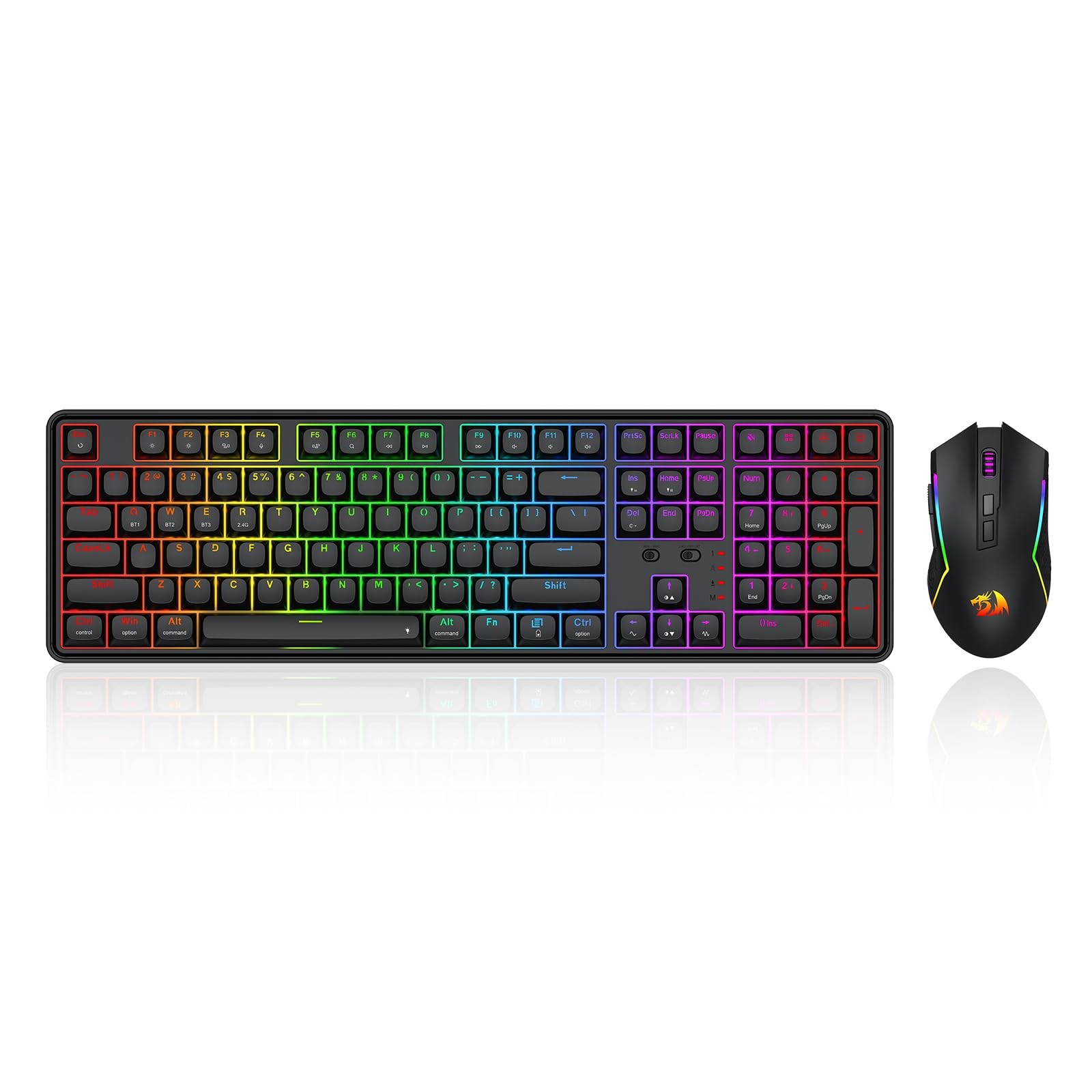 S163 3-Mode Wilreess Gaming Keyboard & Mouse Combo, 108 Keys K689 PRO RGB Gas...