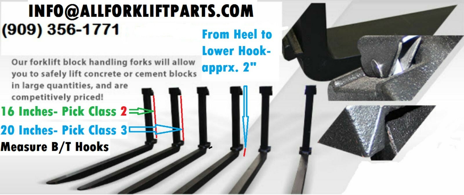 FORKLIFT BLOCK SET FORKS 2x2x48" CLASS 2 II INCHES Construction Cement  *1 PAIR*