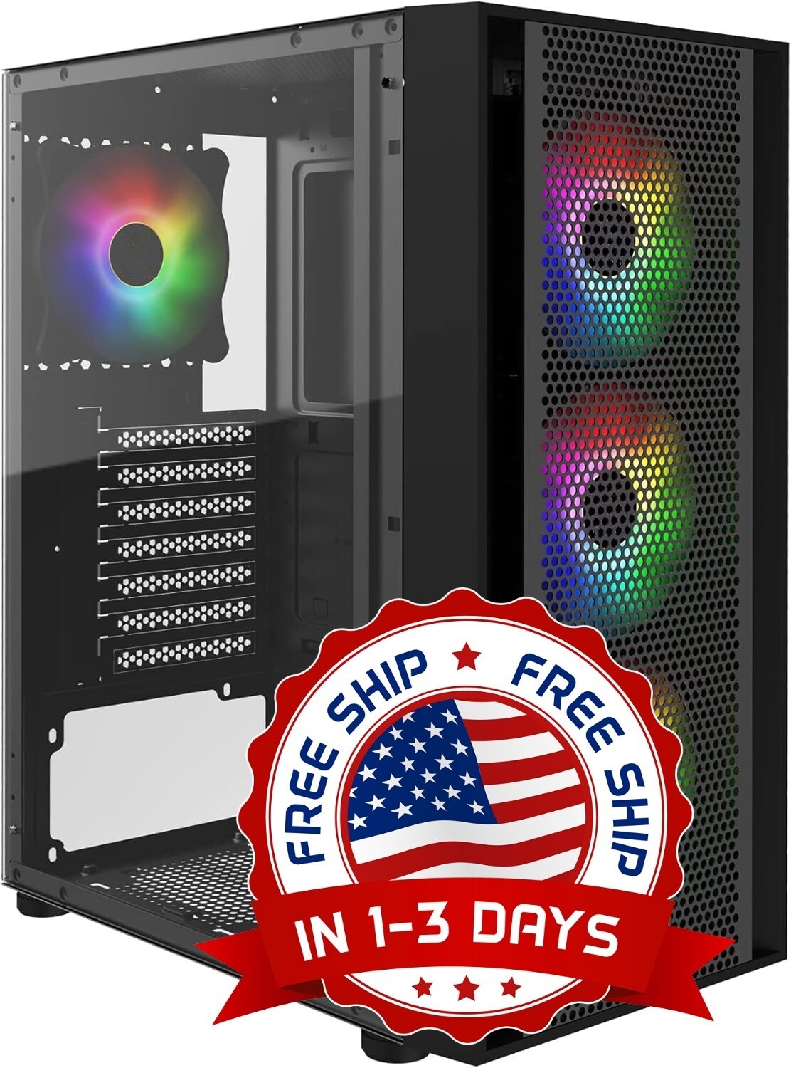 Caja de PC para computadora de juegos con vidrio templado lateral NEGRO US NUEVO