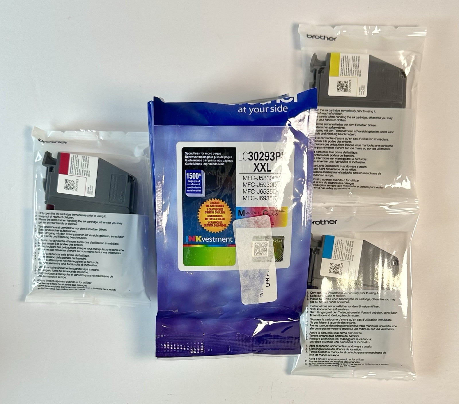Genuine Brother LC3029 XXL Color Ink Cartridges (3-Pack Exp 9/28 LC30293PKS Cyan
