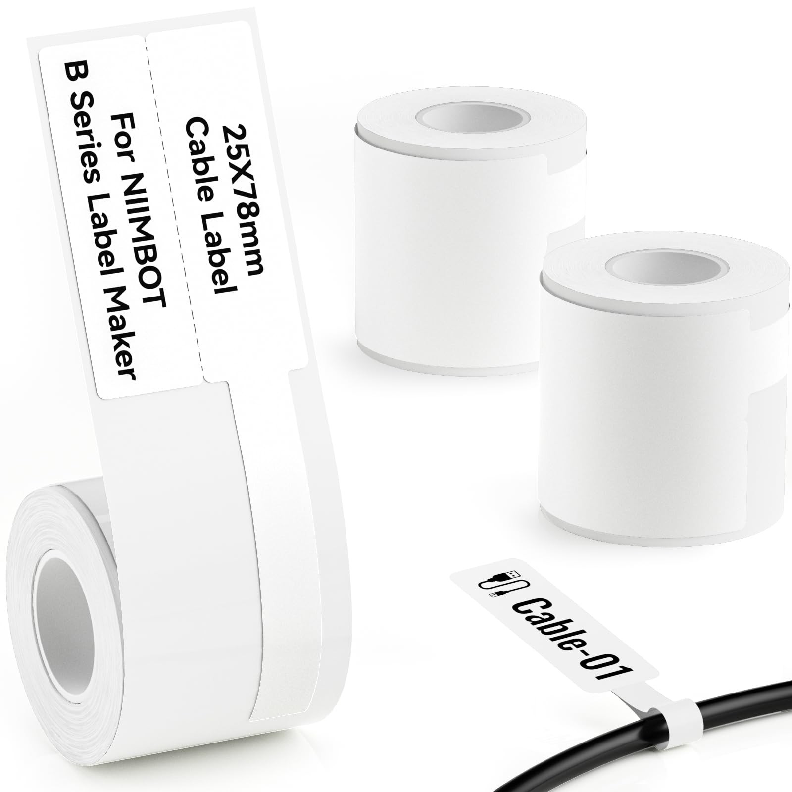 NIIMBOT 3 Roll Set White Cabel Label Compatible with B1/B2/B21 Label Maker, 2...