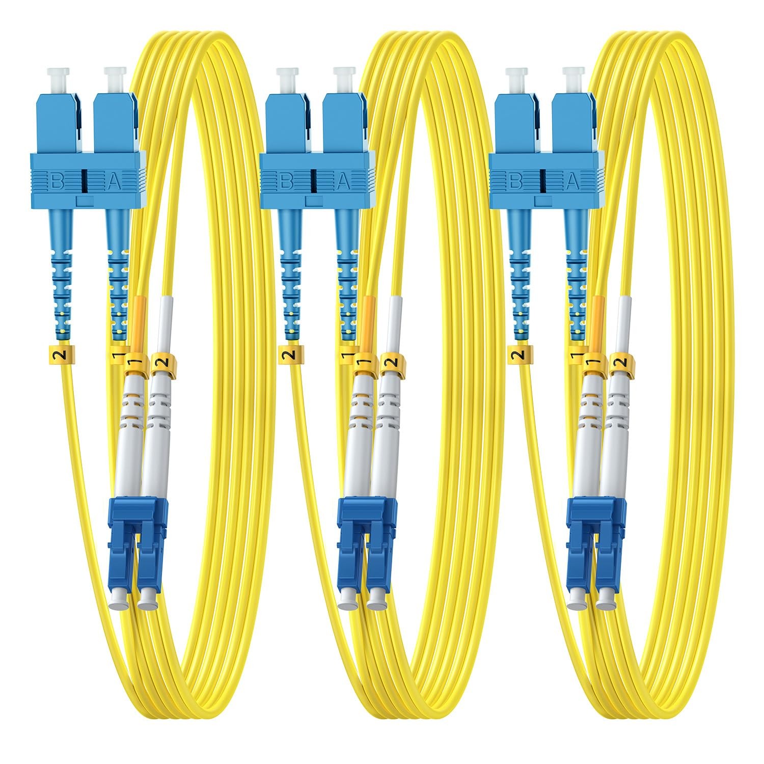 3 PCS OS2 Single Mode SC to LC Fiber Patch Cable 5m/16ft Duplex SMF 9/125um