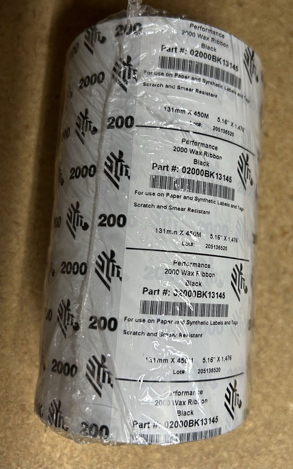 Zebra Performance 2000 Wax Ribbon PN#02000BK13145 Case Of 6 Ribbons