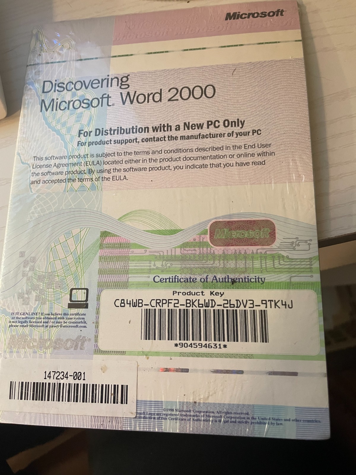 Microsoft Word 2000, sealed unopened package with product key