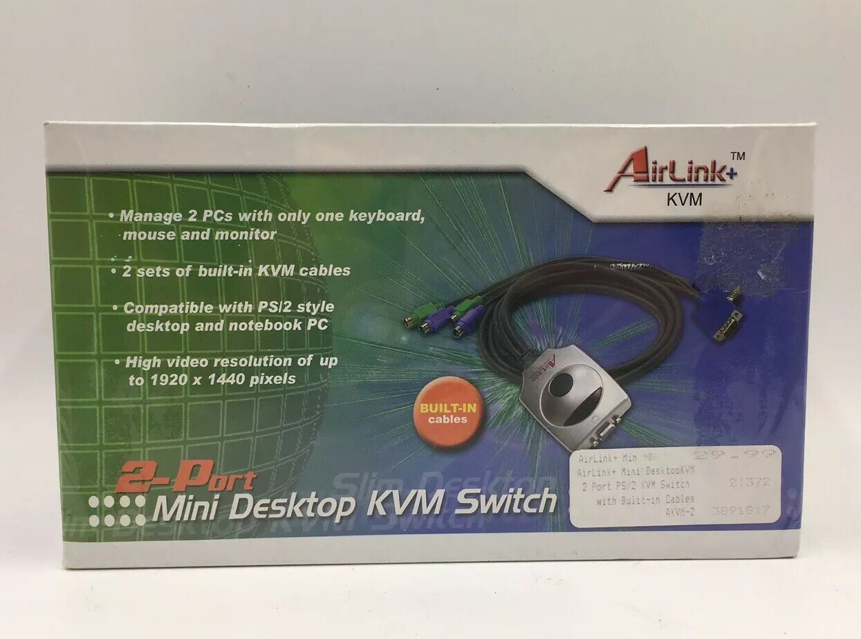 AirLink 2 Port Slim Desktop KVM Switch AKVM-2 NEW/SEALED
