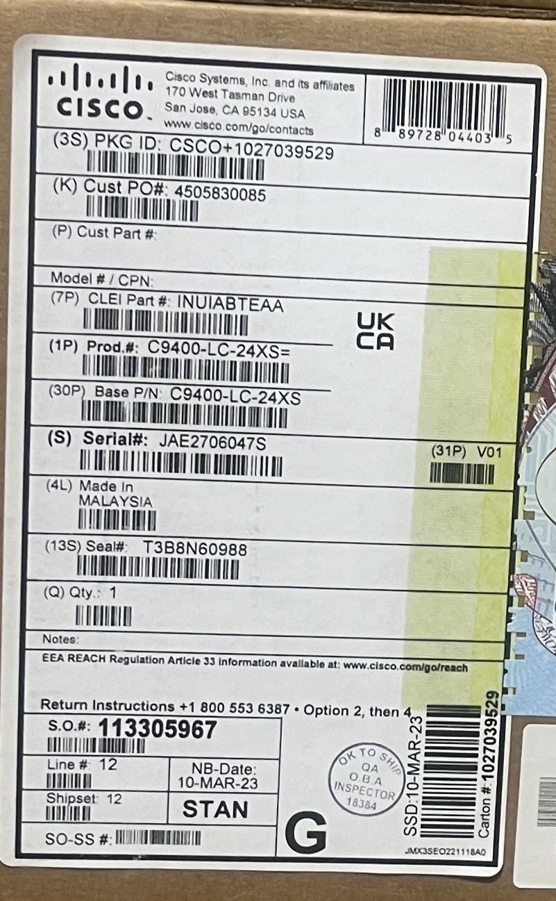 Cisco C9400-LC-24XS Catalyst 9400 24-Port 10G SFP+ Line Card Module NEW SEALED
