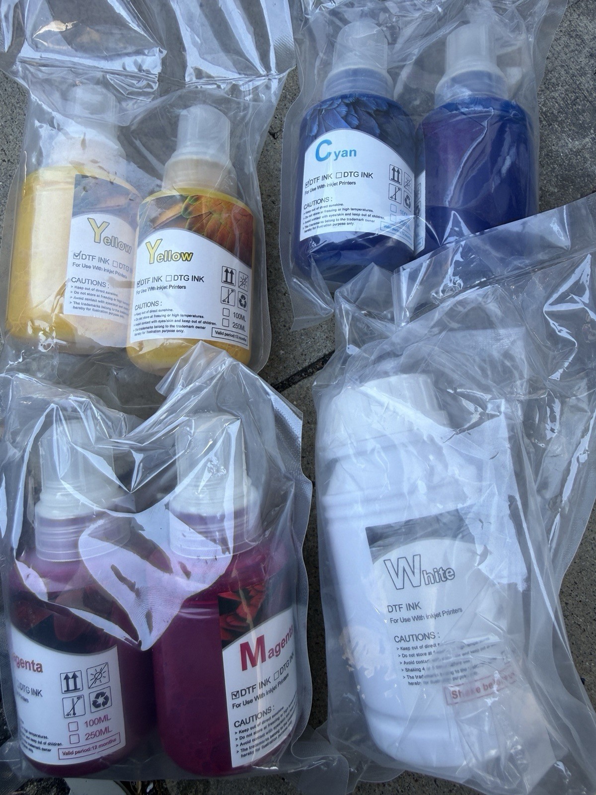 DTF Ink Lot 7 Bottles 100ml Each 2C 2M 2Y 1 White No Black