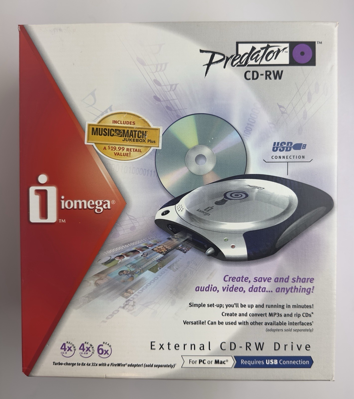 Iomega 31119 Predator 4x4x6 External USB CD-RW Drive-Free Shipping