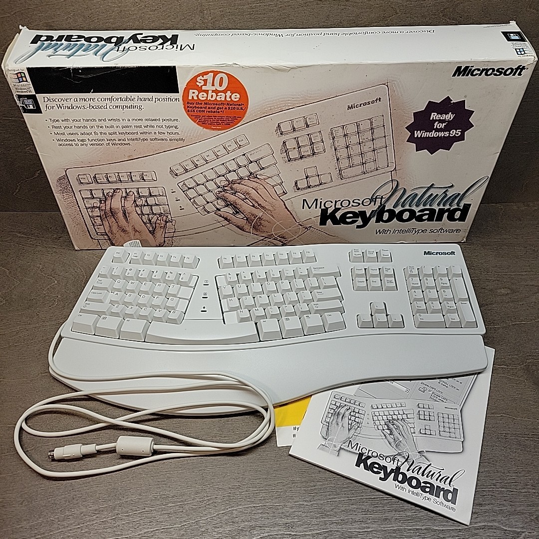 Vintage Microsoft Natural Keyboard 1997 Wired Untested w/Box 95990 Windows 95