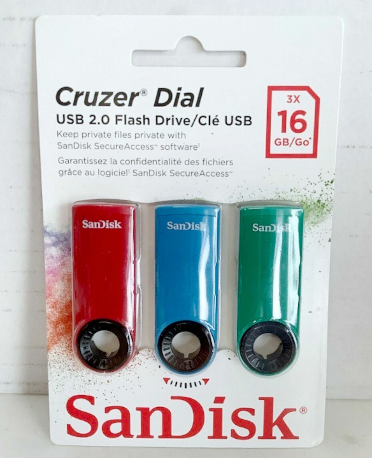NEW SanDisk 3-Pack Cruzer Dial 16GB USB 2.0 Flash Drives SDCZ57-016G-A46T