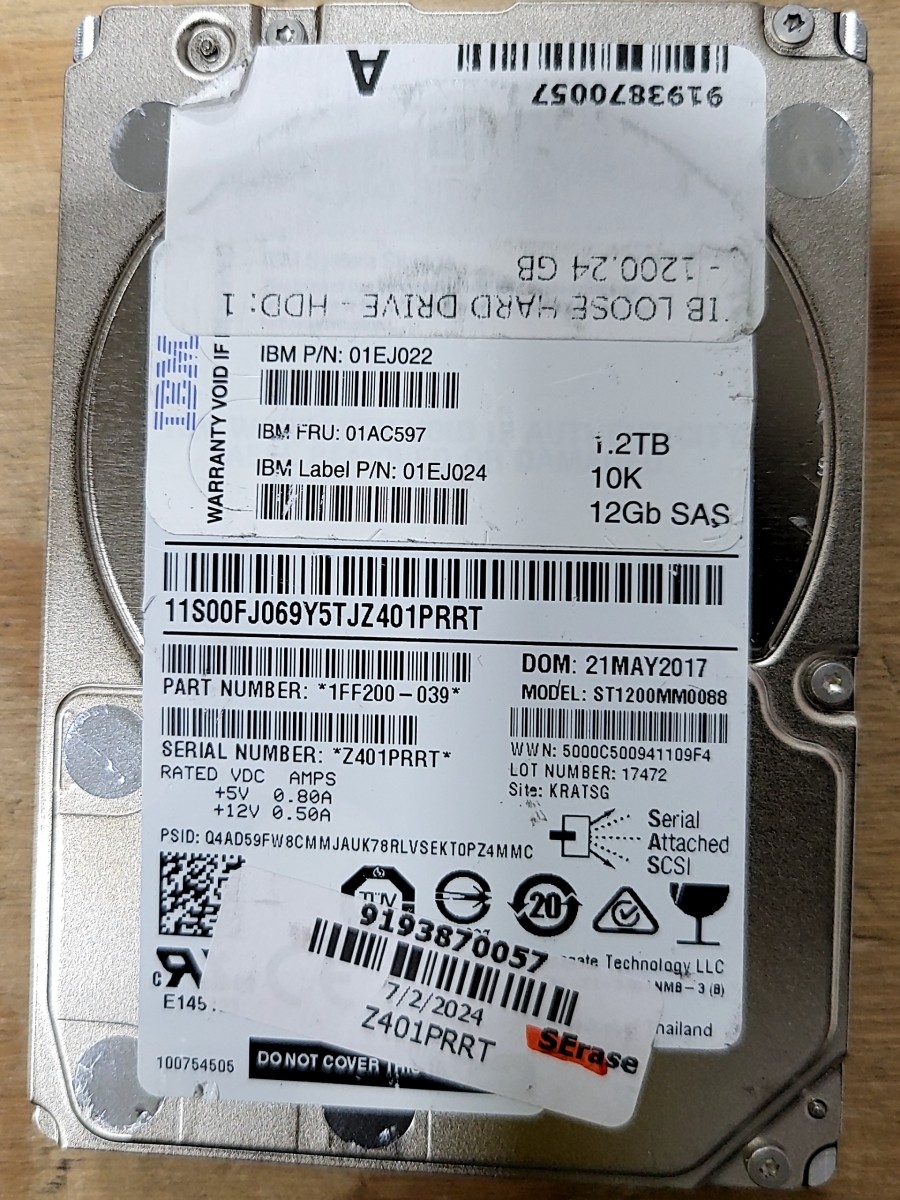 IBM SEAGATE ST1200MM0088 1FF200-039 Hard Drive 1.2TB 2.5" SAS