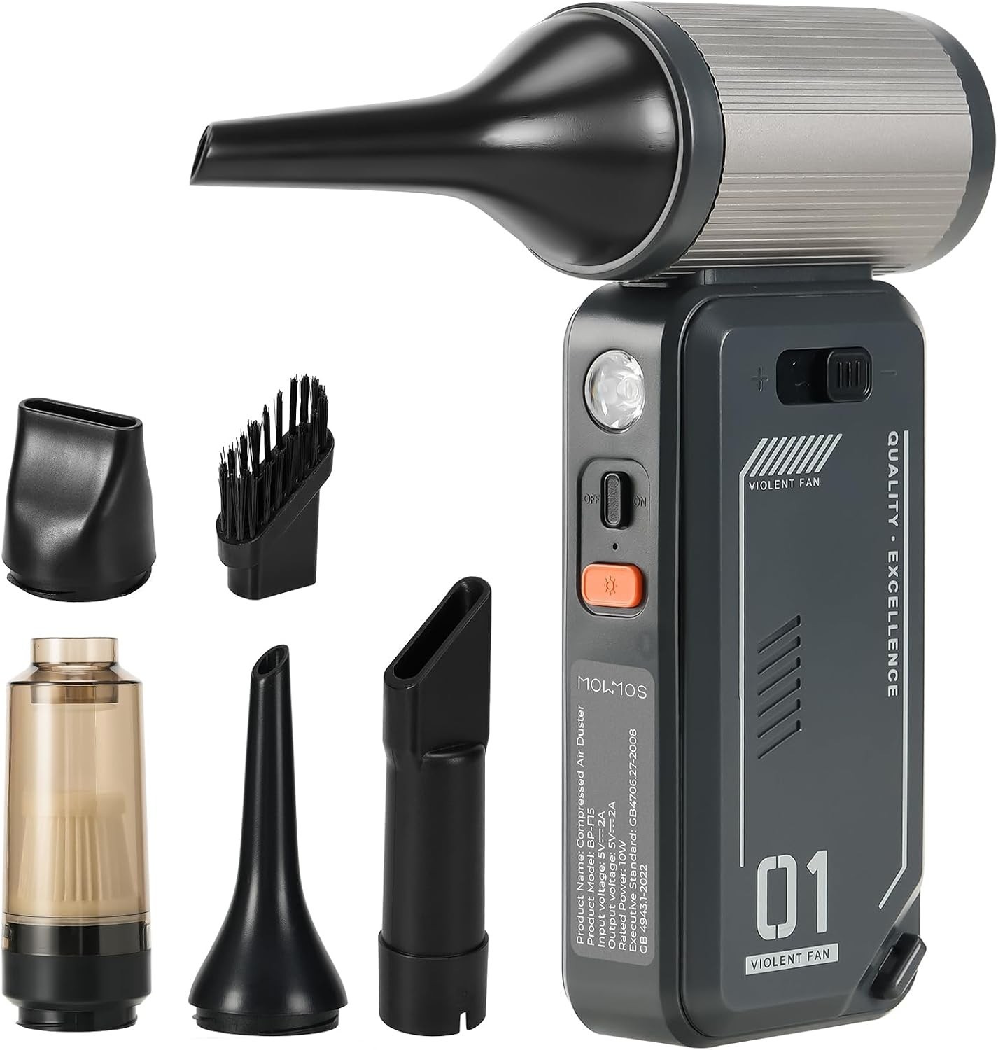 Sowmow 130000 RPM Rechargeable Air Duster 8000mAh LED 4 Attachments NEW in Box