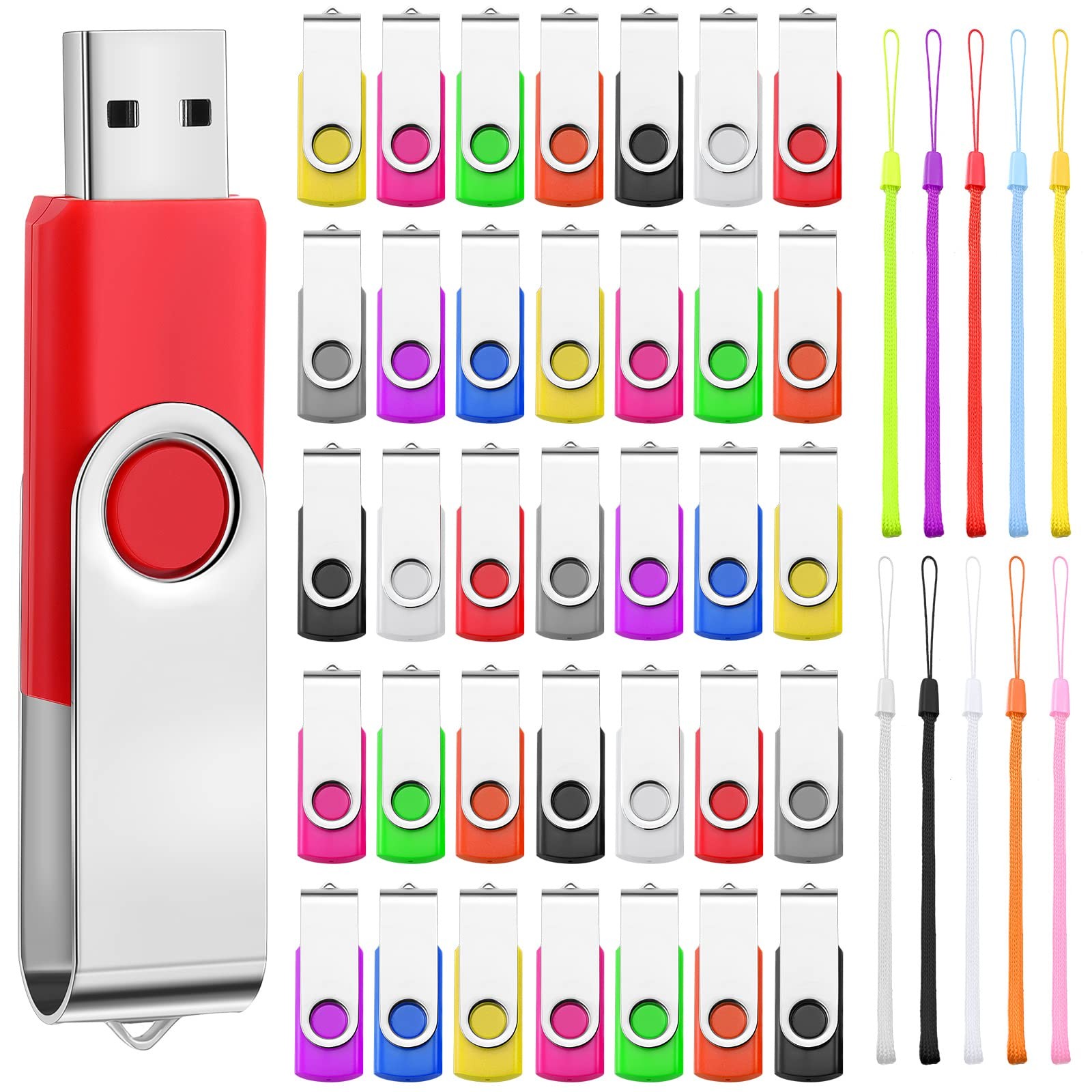 Aoriher 50 Pack USB Flash Drives Bulk with Lanyards 128 MB USB 2.0 Thumb Driv...