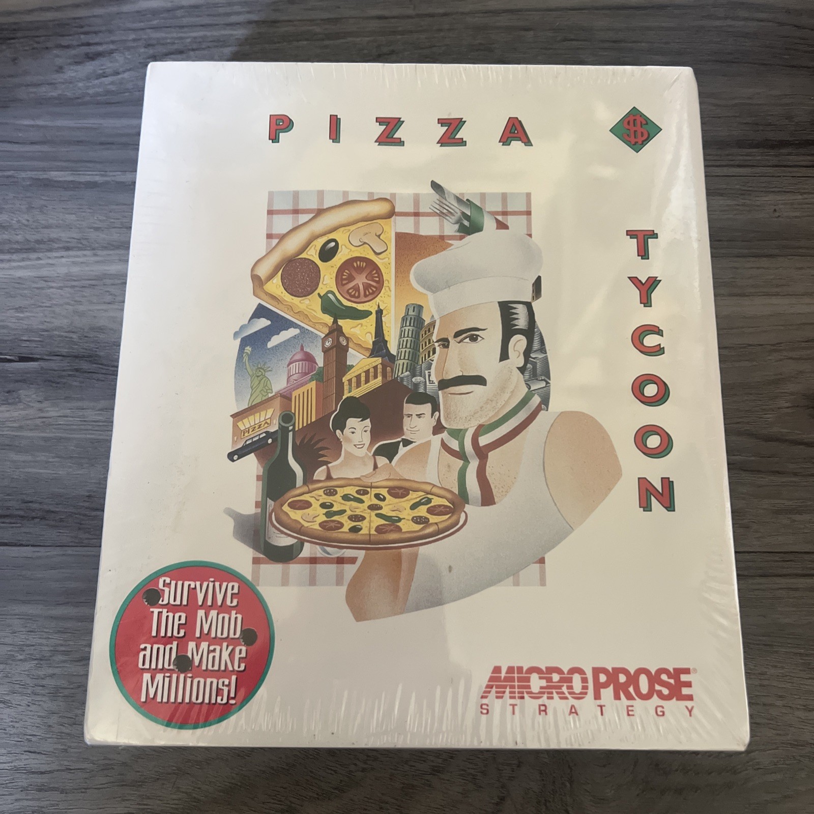 Vintage Pizza Tycoon Micro Prose PC Game 3.5" Floppy Disc Big Box New NIB IBM HD