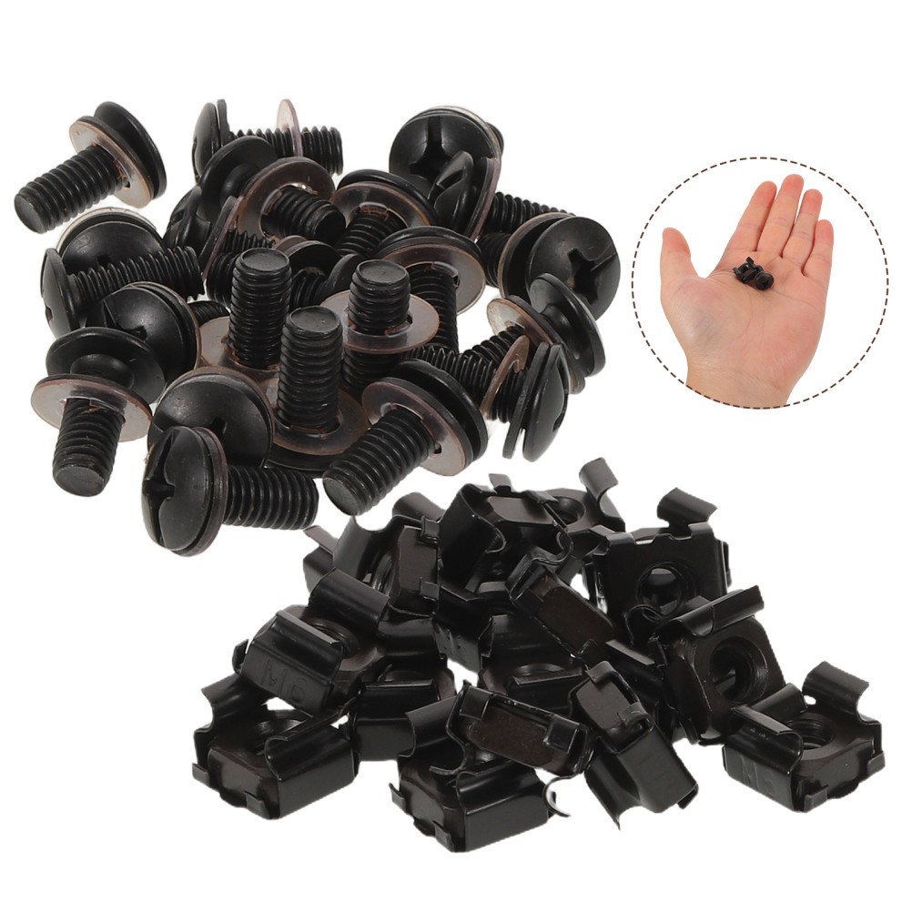 40Pcs Reusable Rack Screws and Cage Nuts Kit Carbon Steel Black for Cabinets