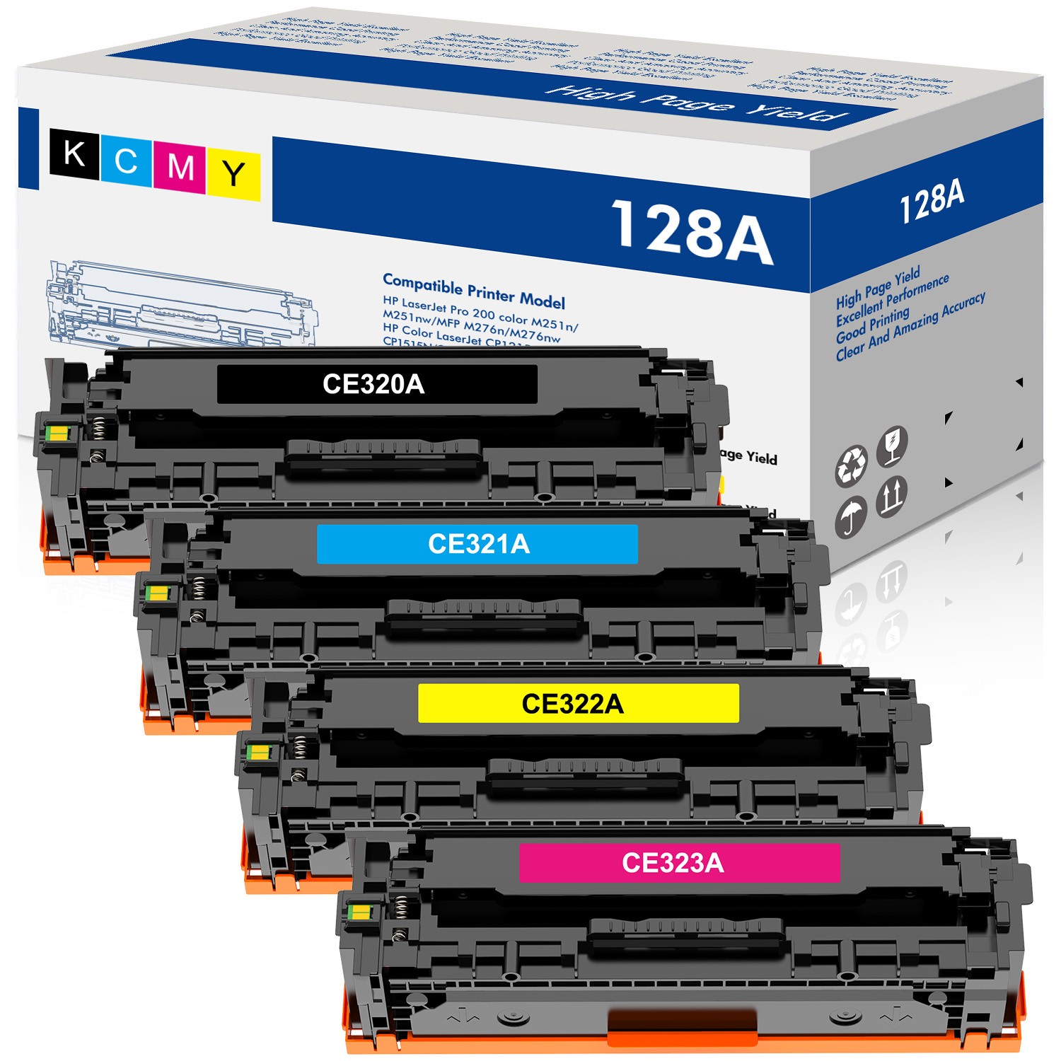 Set of 4PK CE320A 128A Toner Cartridge For HP LaserJet Pro CP1525NW CM1415FNW