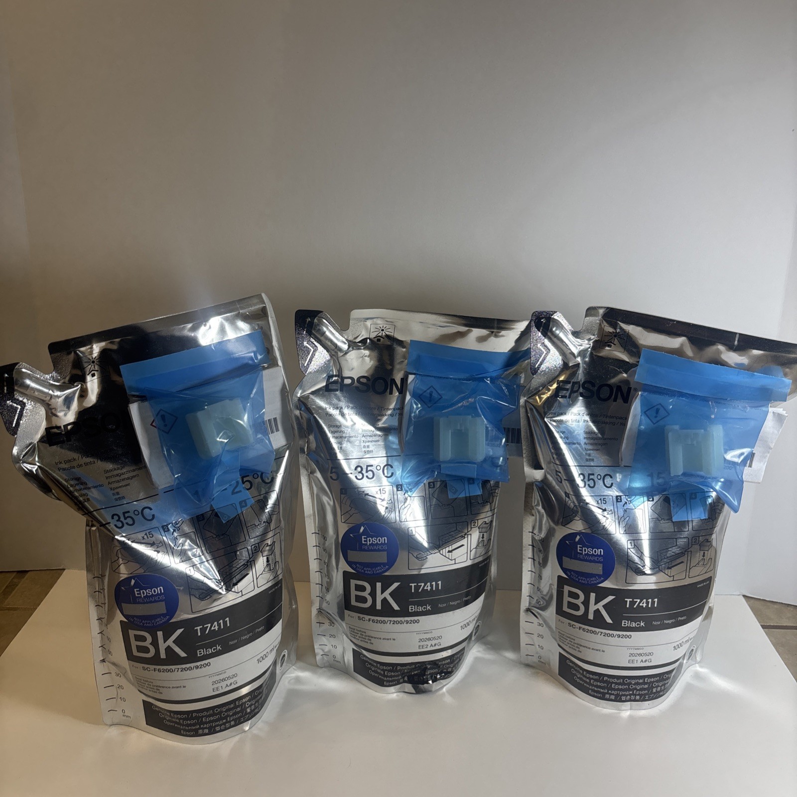 Lot of 3 Genuine Epson T7411 Black Ink Packs 1L Sealed Near Date 05/2026