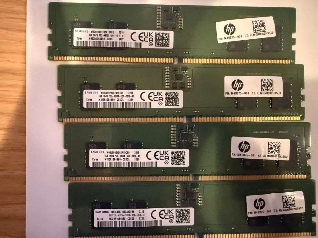 LOT OF 4 Samsung 8GB DDR5-4800 PC5-38400 Non-ECC UDIMM 32GB HP RAM