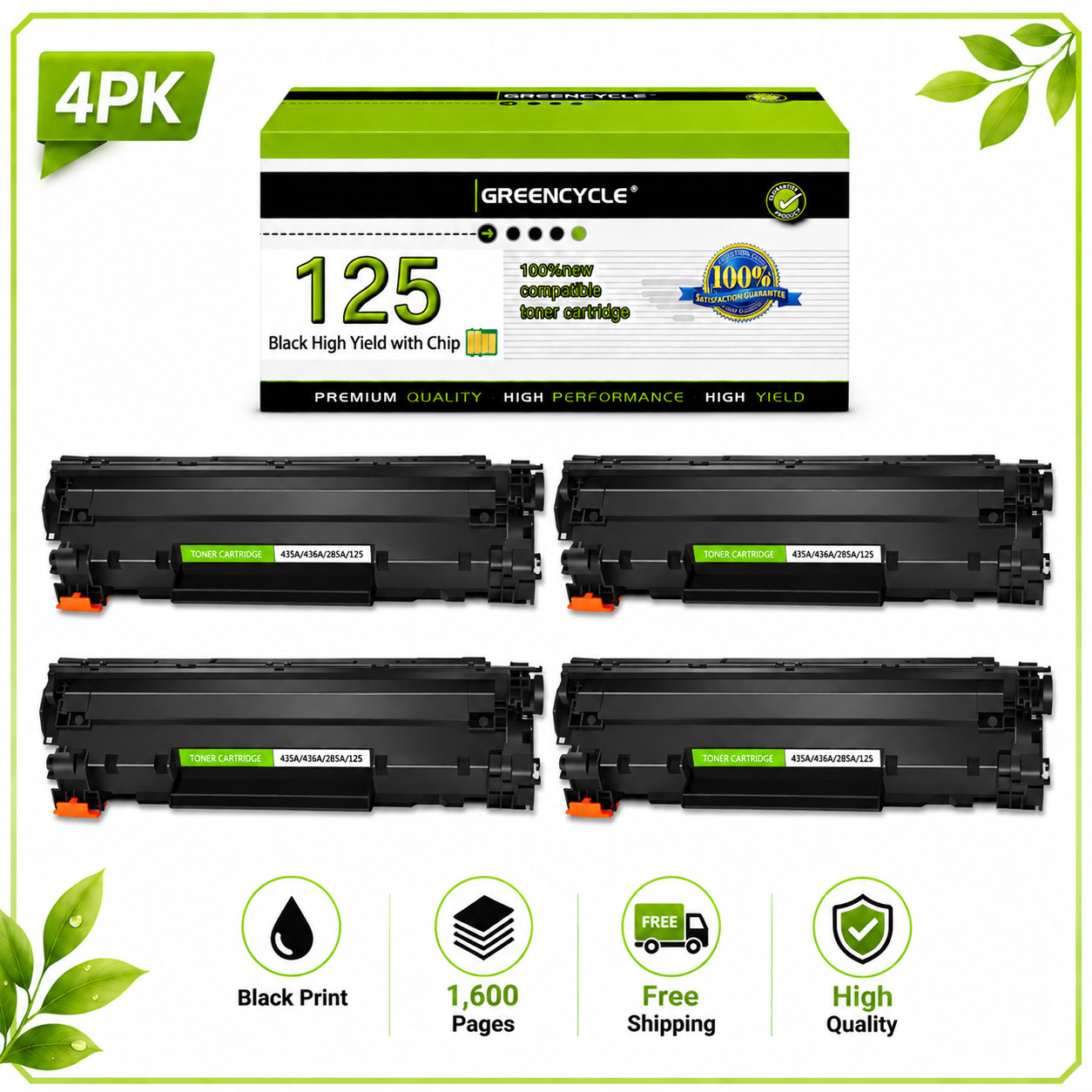 CRG-125 Toner Cartridge Replace Canon ImageClass LBP6000 LBP6030w MF3010 x4PK