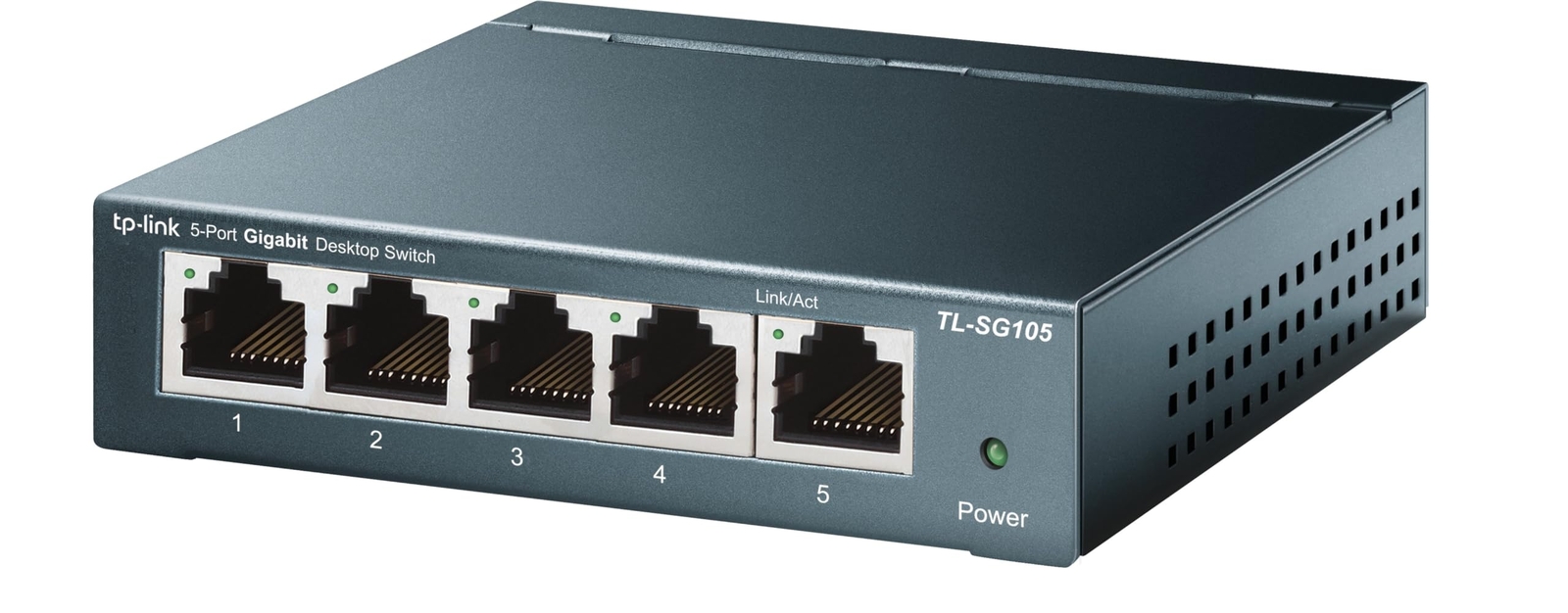 5 Port Navy Blue Network Switch 1Gbps Fanless Auto MDI MDIX QoS Support