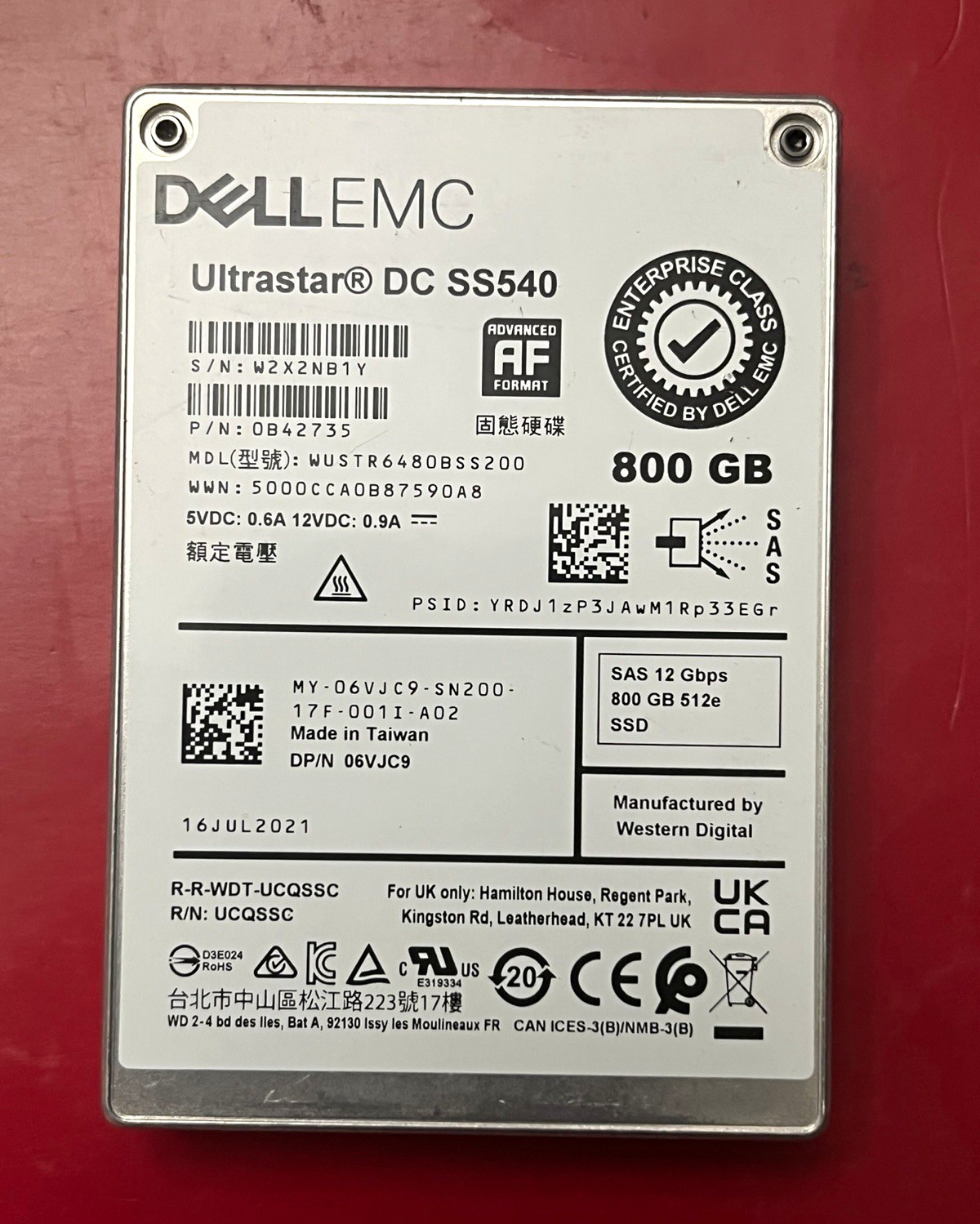 Dell EMC Ultrastar DC SS540 800GB 2.5in SAS 12Gbps Internal SSD