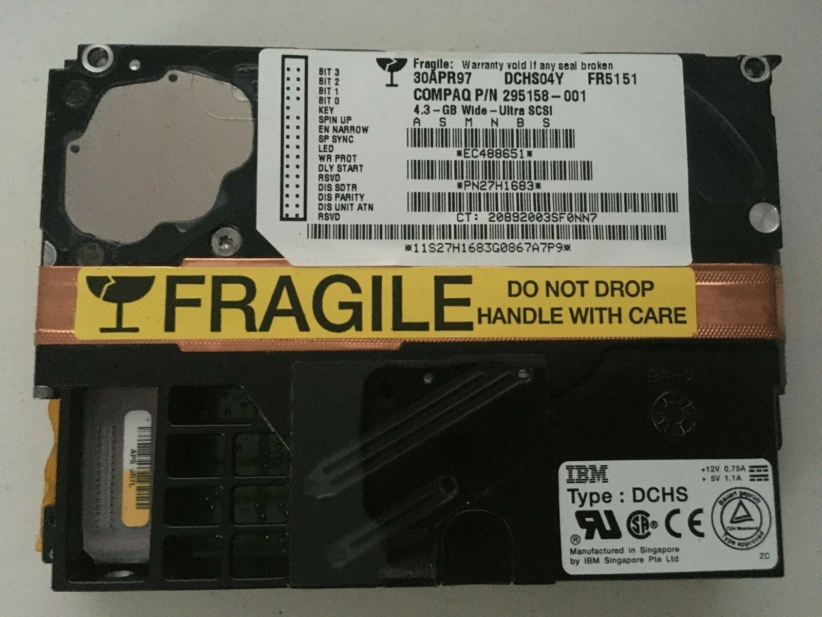 COMPAQ 295158-001 IBM DCHS-04Y 3.5 4.3GB 80 PIN SCA SCSI HARD DRIVE 27H1683