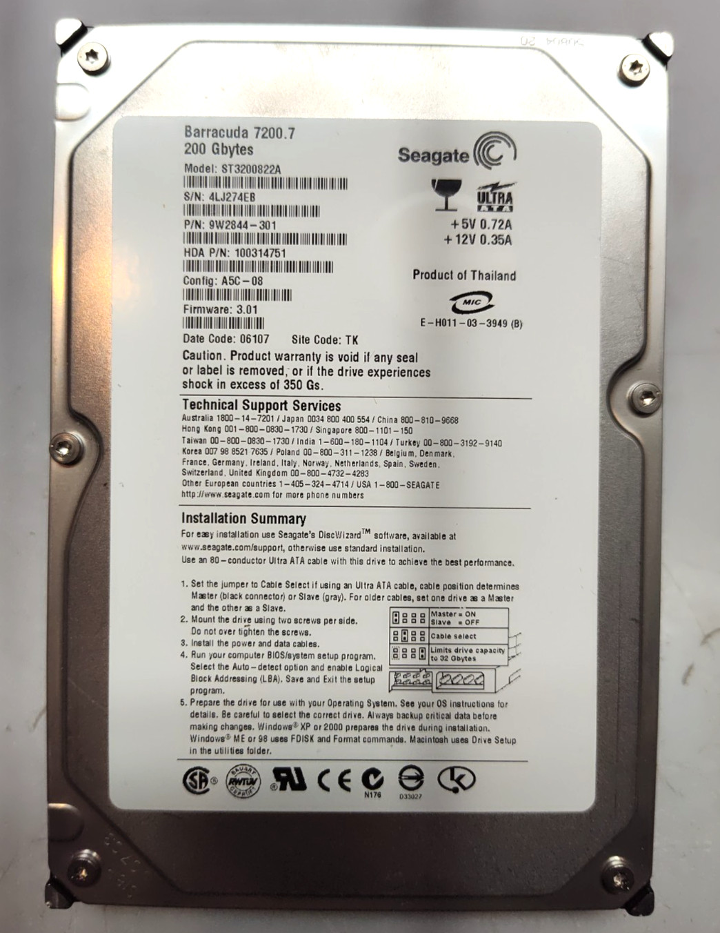 Tested Seagate Barracuda 7200.7 200 GB hard drive 3.5" ST3200822A - HAS DELAYS