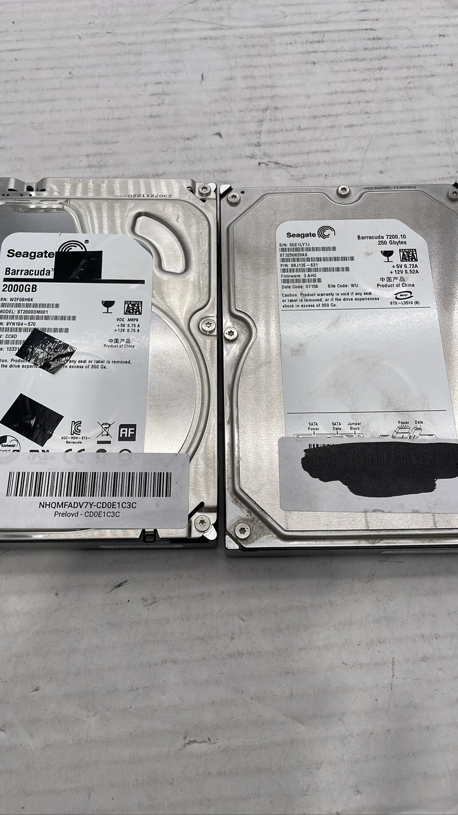 Seagate Barracuda SATA HDD ST2000DM001 2TB & ST3250820AS 250GB Lot Of 2
