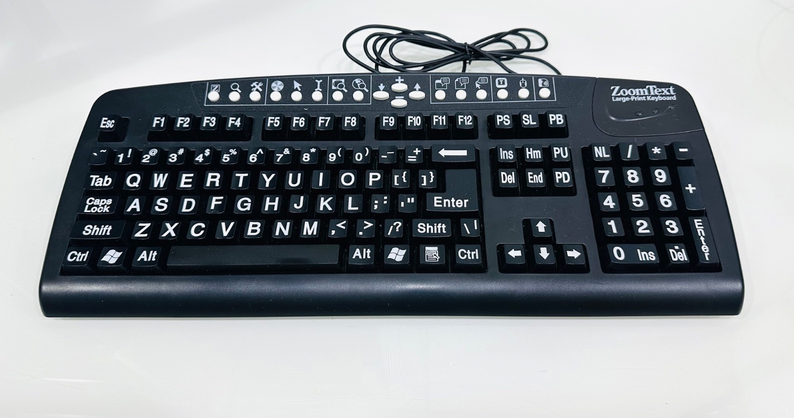 ZoomText Large Print Keyboard USB High Contrast Black White Keys
