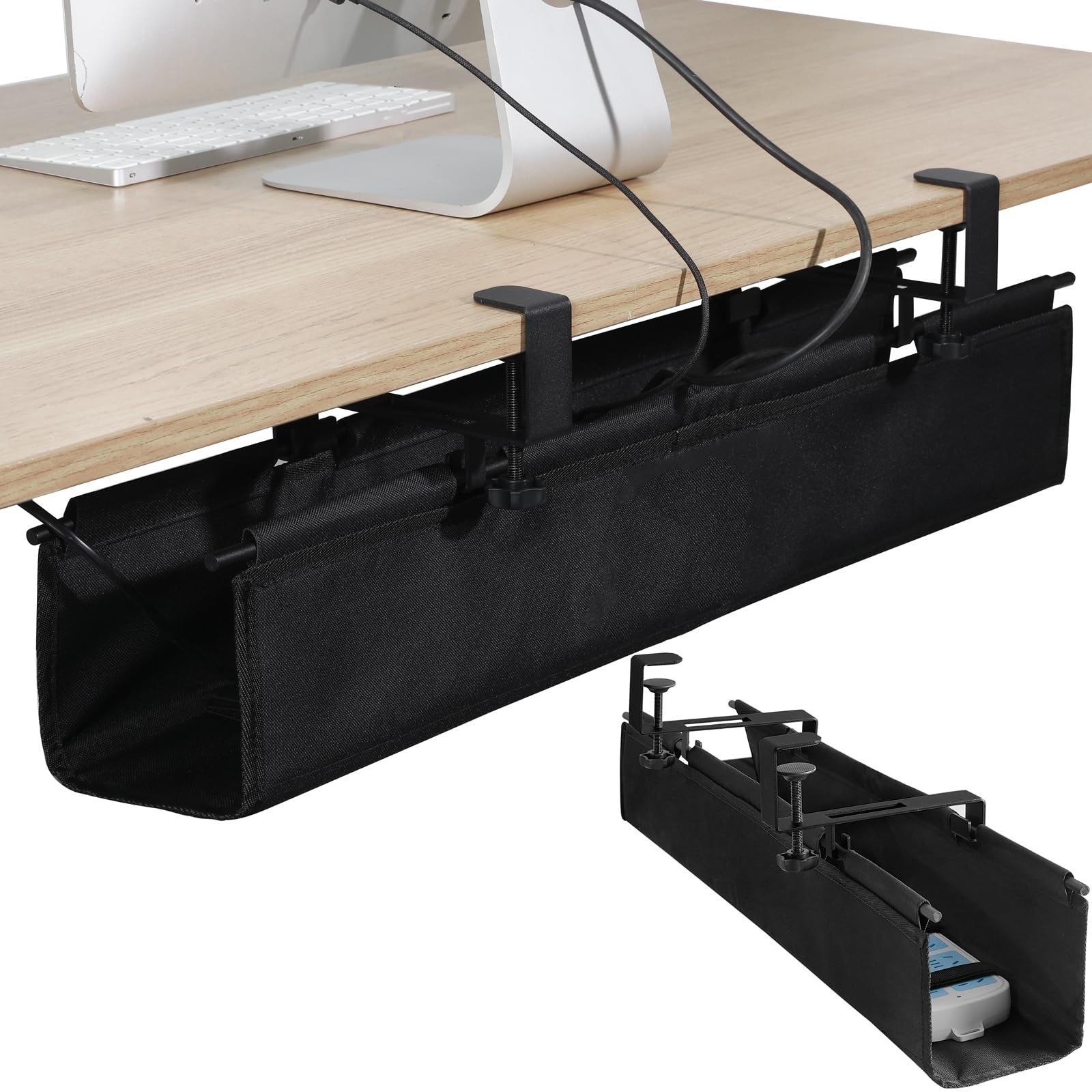 28 Inch Under Desk Cable Management Tray Clamp Wire Organizer Black Fabric