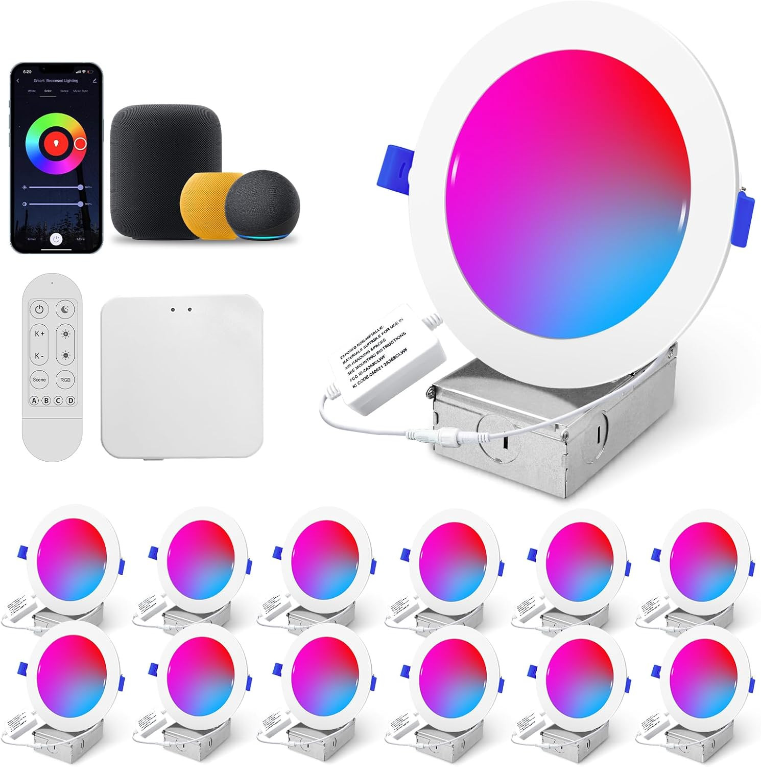 Wi-Fi & Bluetooth Smart Recessed Lighting 6 Inch RGBCW Downlight Can Lights – 13