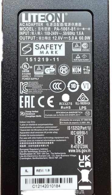 Lite-On PA1061-81 Switching Power Supply Adapter 12V --5.0A 60W