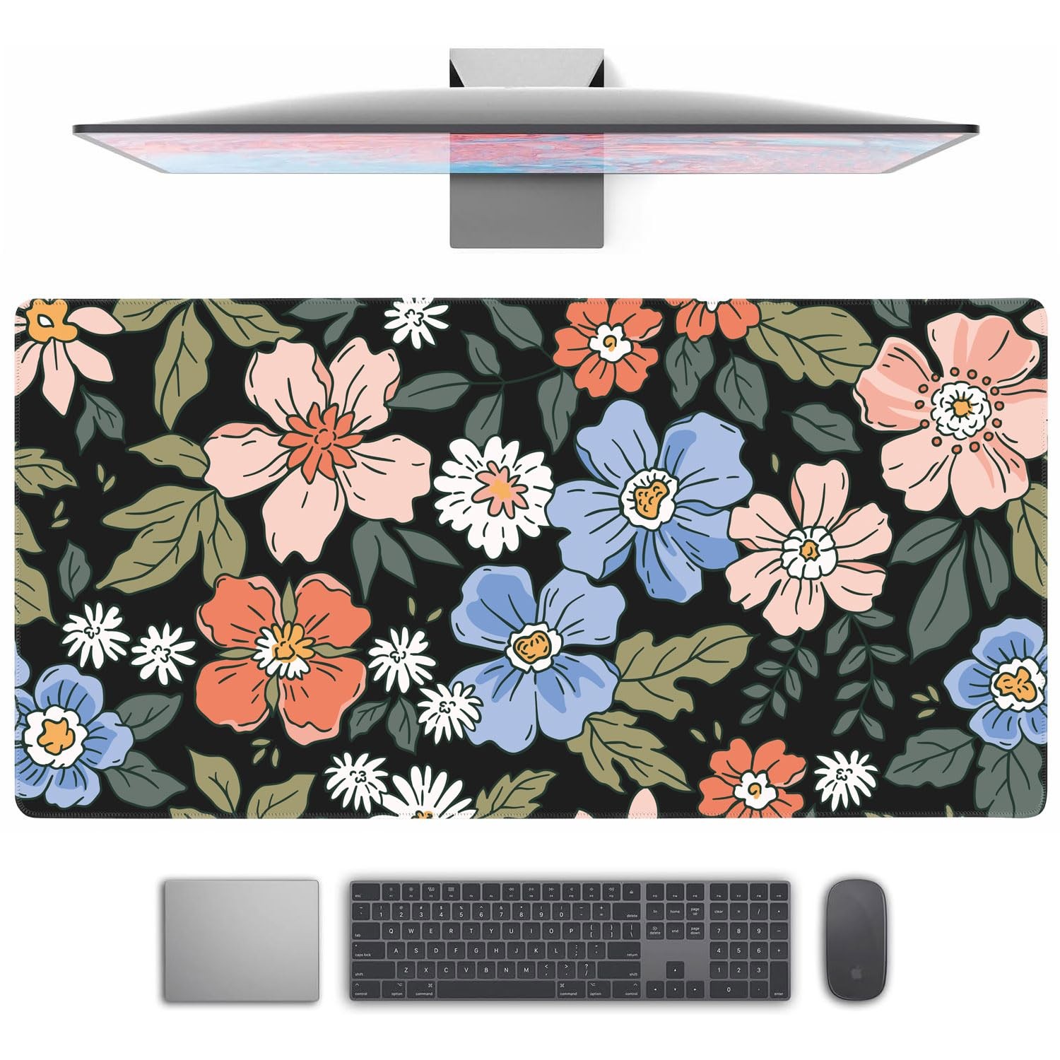 Floral Desk Mat Gaming Desk Pad Large Pads, Wildflowers XXL Mat Laptop Keyboa...