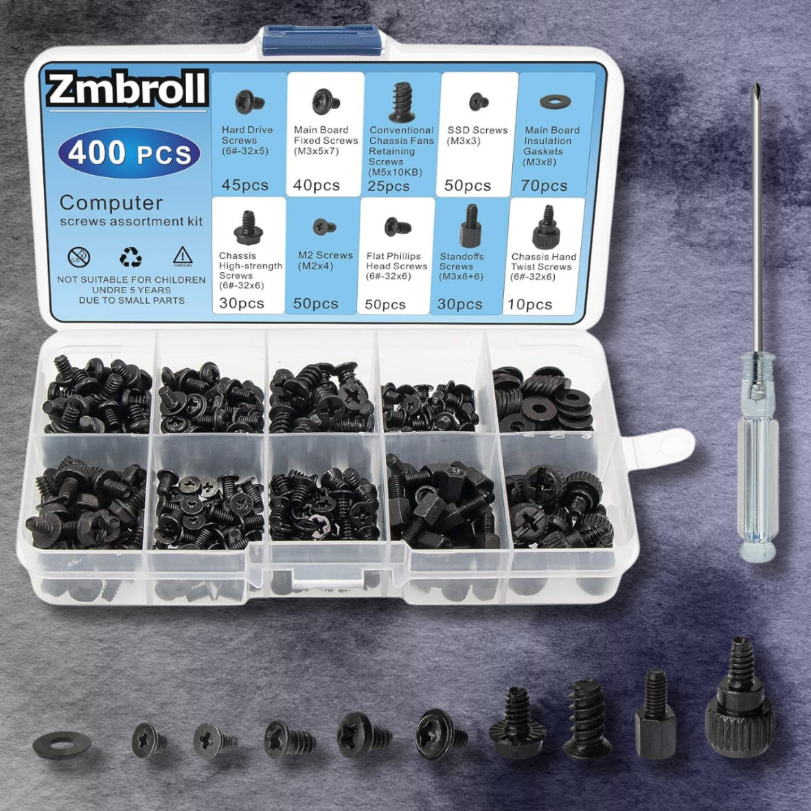 400Pcs Computer Screws Standoffs Kit SSD Screw for Universal Motherboard PC