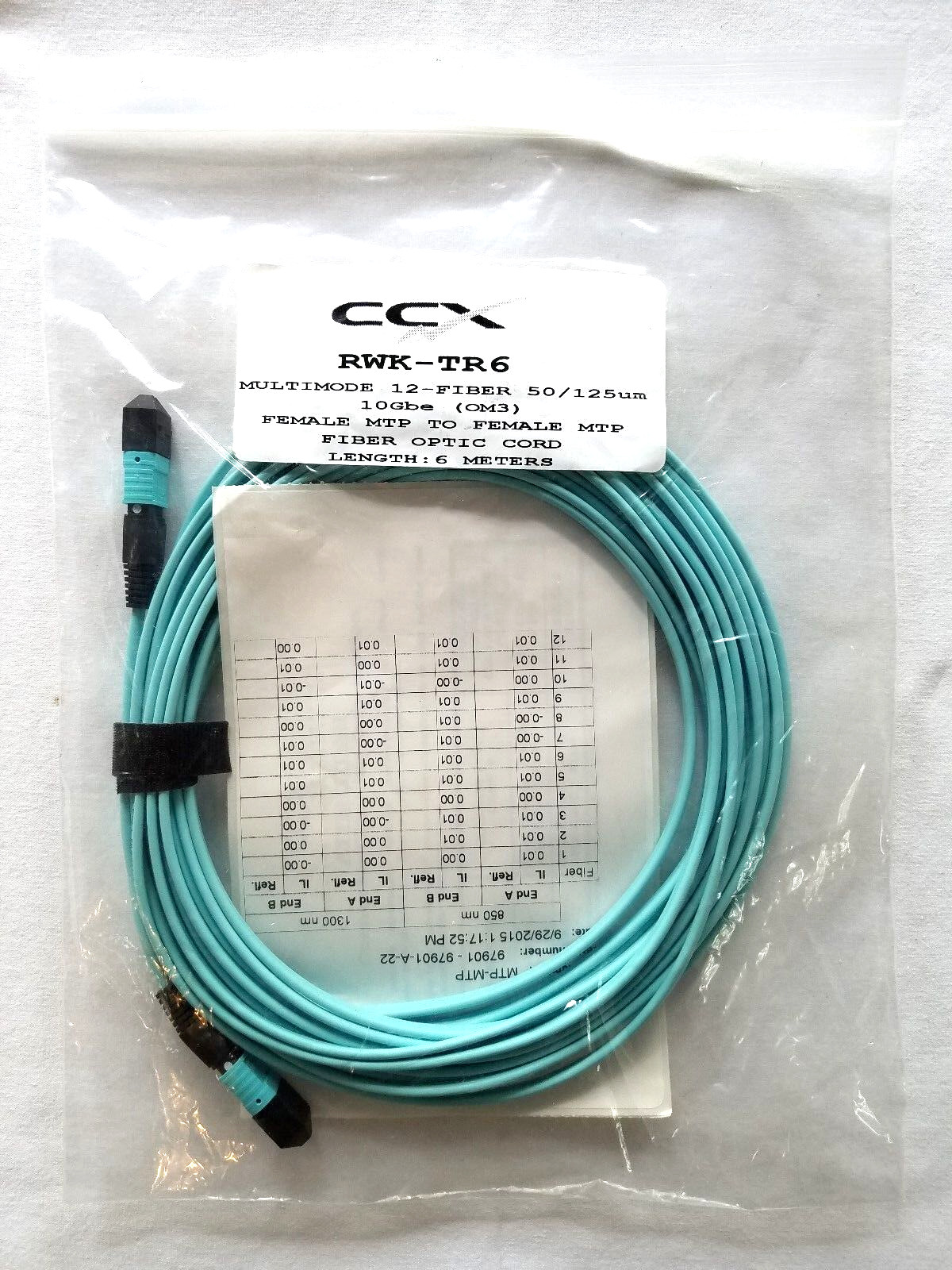 MTP MTP OM3 12-Fiber 10GB F-F, MM, Corning Fiber, CCX CORP - 6 METERS