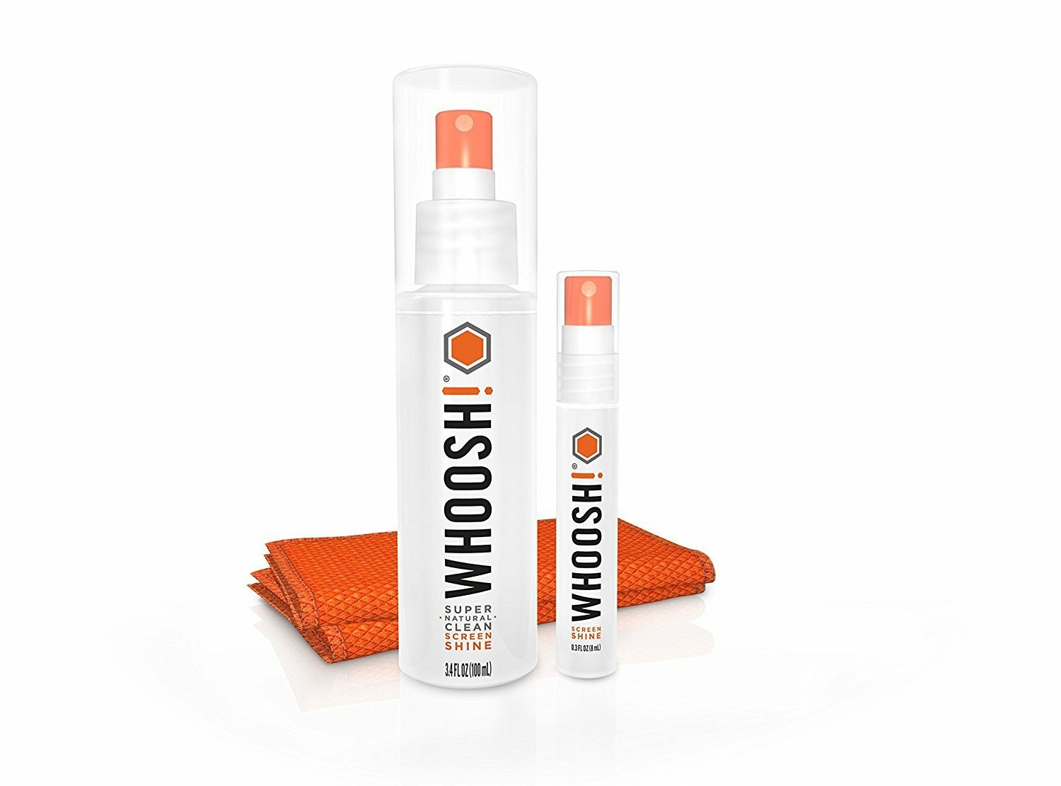 WHOOSH Screen Shine Duo  Desk Bottle and Pocket Sprayer & 2 microfiber cloths