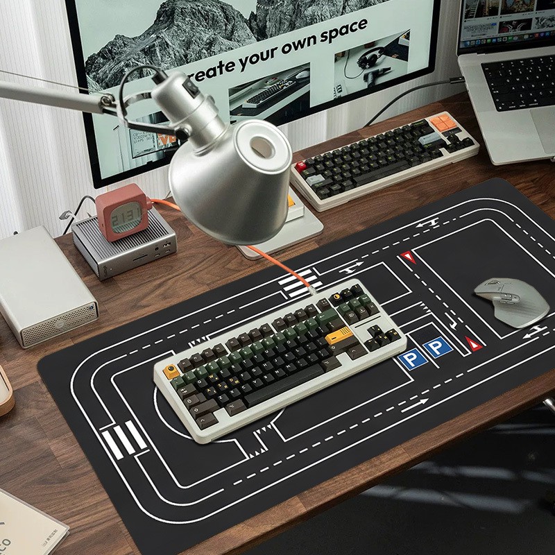 XXL Future Race Track Gaming Mouse Pad - Extra Large Desk Mat with Parking Are