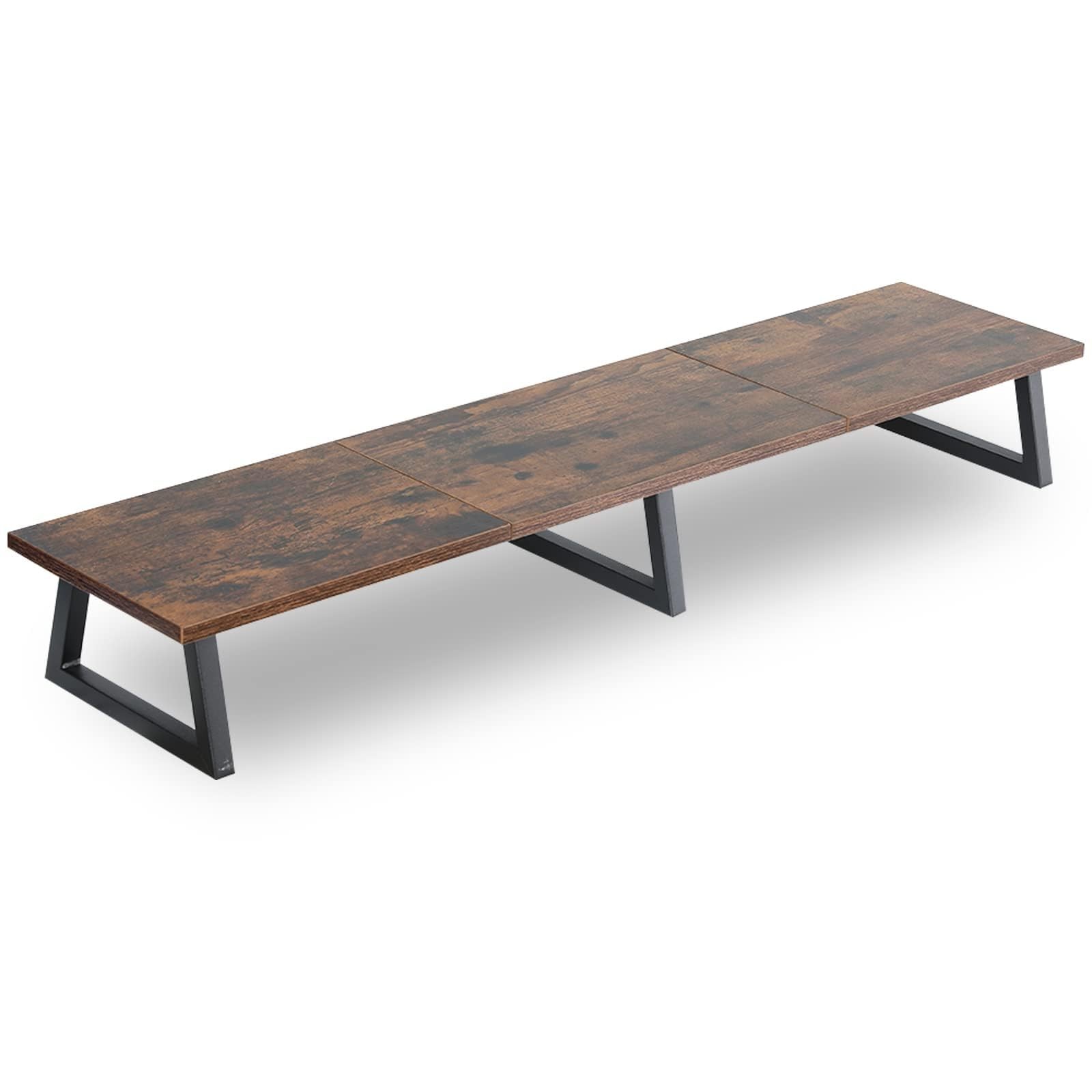 42 Inch Large Dual Monitor Riser Rustic Brown Extra Long TV Stand Wood Steel