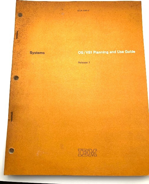 Vintage IBM OS/VS1 Planning & Use Guide Release 1 First Edition 1972