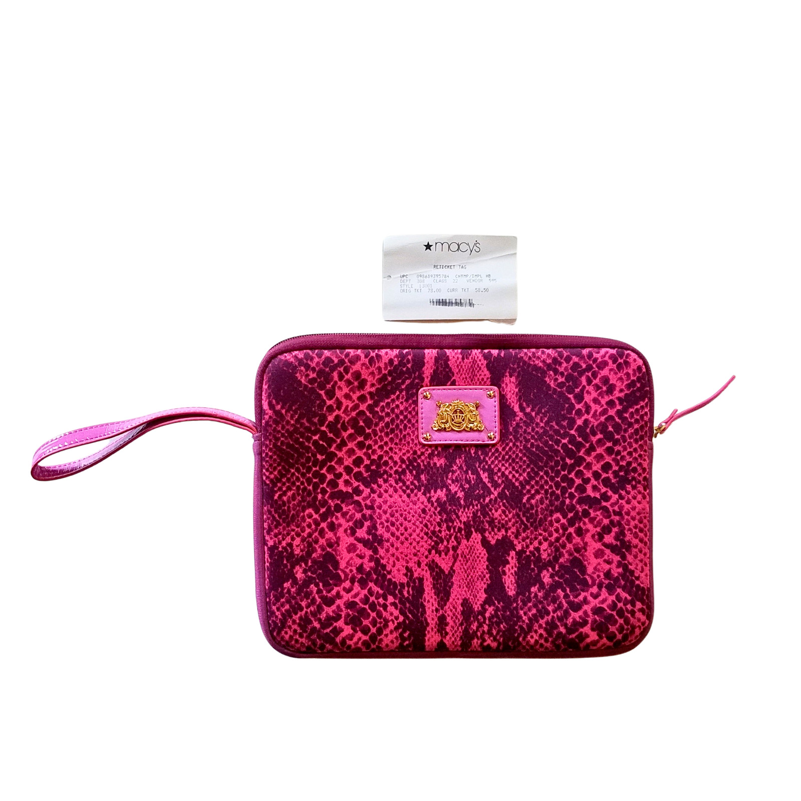 Juicy Couture Ipad /Tablet Wristlet Case 10” x 8” Pink Python Snakeskin Neoprene